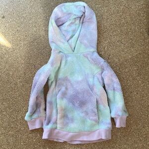 Like New Fuzzy Rainbow Hoodie Sweatshirt with Kangaroo Pocket